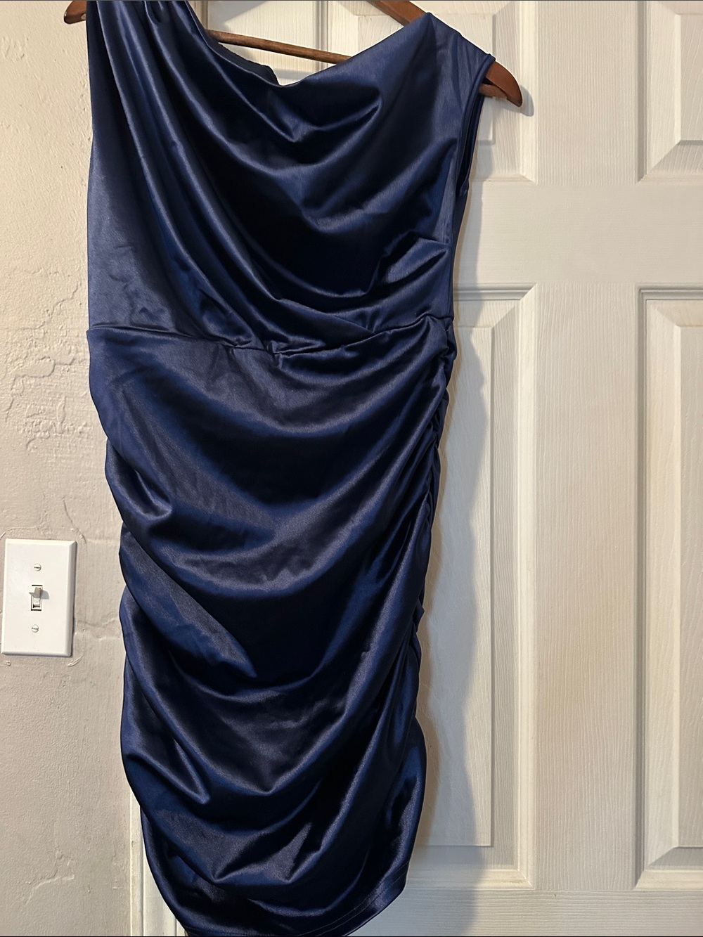 SHEIN Navy Blue Ruched Satin Dress – New Without Tags